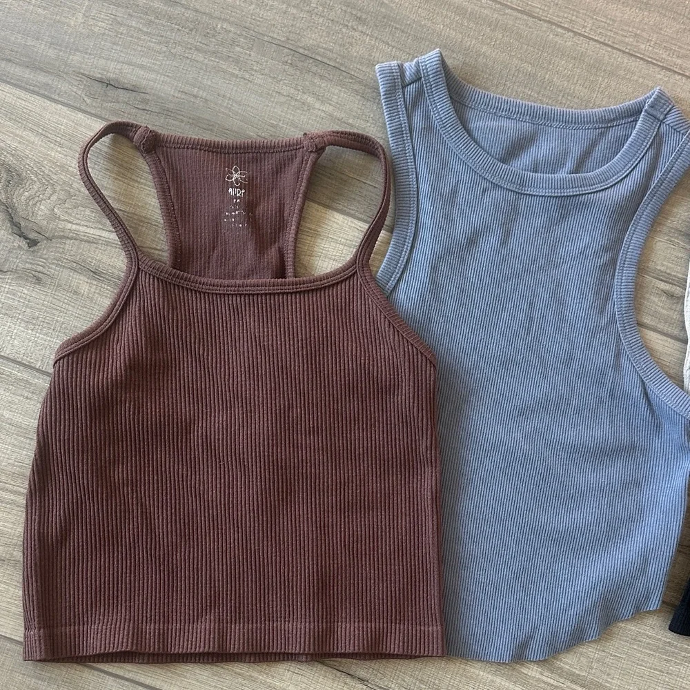Women's Ribbed crop/semi crop Tank Tops  - Black, Blue, Brown, Cream - Picture 2 of 6